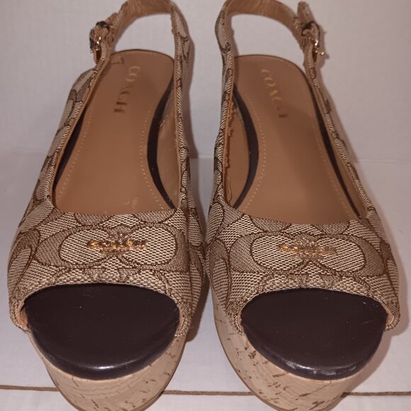 COACH INSIGNIA FERRY PEEP TOE WEDGE HEELS - Picture 11 of 12